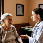 **

A Polish family doctor in a small, rural clinic, overworked and with limited resources, speaking with an elderly woman from a village. Emphasize the lack of personalized preventative care options available to her. Depict a simple, traditional clinic setting.

**