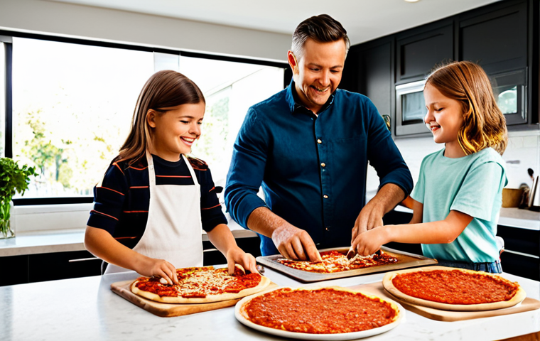 예방 중심 헬스케어의 커뮤니티 참여 - **Family Cooking Together:** "A family of four cooking pizza together in a bright, modern kitchen. T...