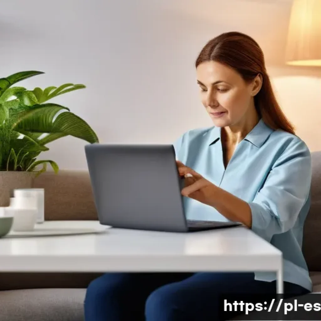 예방 중심 헬스케어의 실행 전략 - A modern Polish family using telemedicine at home: a middle-aged woman sitting comfortably on a sofa...