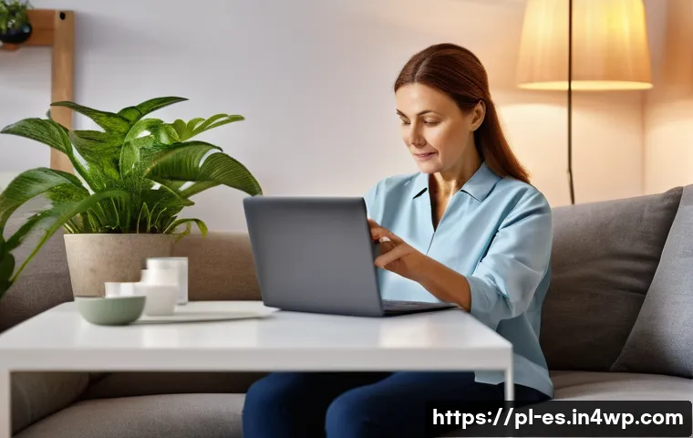 예방 중심 헬스케어의 실행 전략 - A modern Polish family using telemedicine at home: a middle-aged woman sitting comfortably on a sofa...