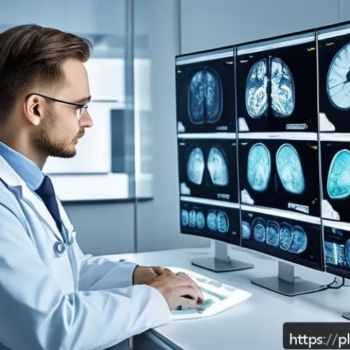 Home 17 예방 중심 헬스케어와 인공지능 - A modern medical imaging laboratory in Poland showcasing advanced AI-powered diagnostic tools: a lar...