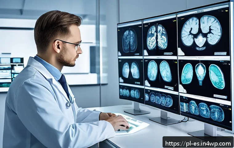 예방 중심 헬스케어와 인공지능 - A modern medical imaging laboratory in Poland showcasing advanced AI-powered diagnostic tools: a lar...