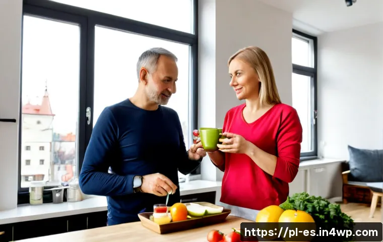 예방 중심 헬스케어와 건강 관리 모델 - Photorealistic preventive healthcare lifestyle scene in a bright modern Polish apartment, active mid...